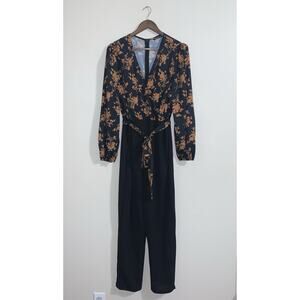 SHEIN Black Yellow Floral Print Belted Women Jumpsuit Size 3X